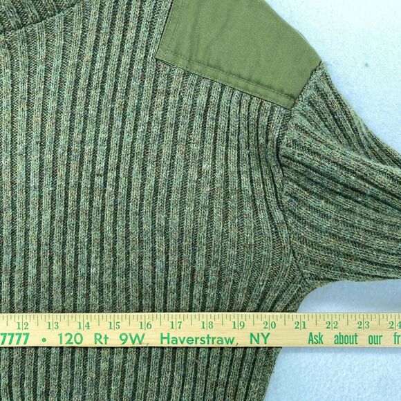 Army Commander Sweater Men M Wool Ribbed Elbow Shoulder Patch Military Green Vtg - Picture 11 of 13